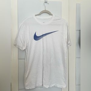 Nike Swoosh Dri-Fit T-Shirt White Blue Swoosh Big Check. Size medium.